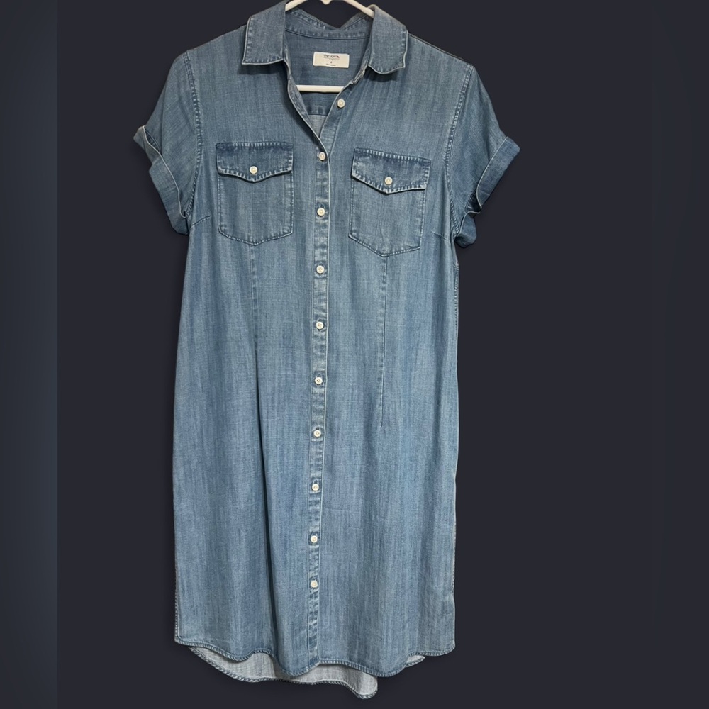 UNTUCKit Terry 100% Tencel Chambray Shirt Dress Medium Blue